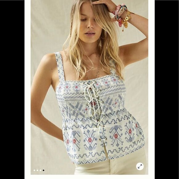 Anthropologie I Forever that Girl Lace-Up Peplum Tank - Picture 1 of 4